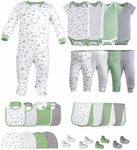 Little Peaches Newborn Boy Clothes - 25 Piece Newborn Boy Clothes & Accessories Set, Baby Boy Essentials, Baby Boy Gifts - Fits 6 Months to 9 Months - Camping in the wild