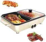 2-in-1 Electric Hot Pot and Grill Combo - Dual Temperature Control, Non-Stick, Fast Heating - 1200W Pink Indoor Cooking Appliance for BBQ, Steaks, Noodles & More - Suitable for Up to 4 People