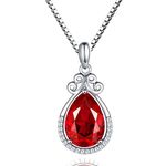 Ruby Necklace for Women, Teardrop Pendant with Created Diamond, Jewelry Gifts for Wife, Silver Plated 18 + 2 inch Box Chain, Graduation Anniversary Birthday Gift for Her