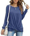 YSYOKOW Womens Fall Long Sleeve Casual Tunic Tops Crew Neck T Shirts Loose Fit Front Twist Knot Blouse(B Blue, X-Large)