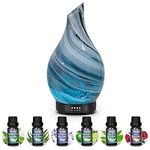 Essential Oil Diffuser 120 ML Aroma Ultrasonic Diffuser, with 6Pcs*10ml Pure Essential Oil Gift Set, Handmade Art Glass with Night Lights, BPA Free, 7 LED Lights, Waterless Auto-Off 4 Timer (Grey)