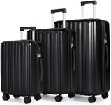 SHOWKOO Luggage Sets 3 Piece 100% PC Ultra Tough Hardside Expandable Suitcases Sets with TSA Lock Double Spinner Wheels (20in/24in/28in, Black)