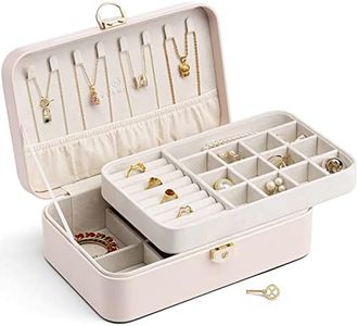 Vlando 2023 Lockable Jewelry Box,Faux Leather Jewelry Organizer for Women,Medium Jewelry Case Storage with 2 Drawn,Earrings Necklace Boxes Gift Box Packaging White