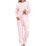 Womens Pyjamas Set Warm Thicken Soft Pyjamas for Women Fleece Long Sleeve Nightwear Tops and Pants Pajamas 2 Piece Women Loungewear Set Sleepwear Winter Women Pjs Set Fluffy Pj Bottoms