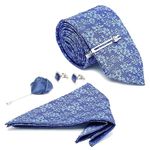 LOUIS STITCH Mens Turquoise Blue Italian Silk Necktie Set With Pocket Square Cufflinks Brooch Tie (Suit Accessories) (Czech)