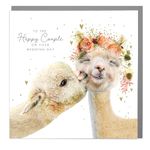 Lola Design - Wedding Day Card - Two Alpacas - Blank Card with Grey Envelope - Congratulations Card