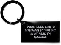 CUCOLUS Funny Inspirational Running Motivation I Might Look Like I'm Listening But In My Head I'm Running Gift for Him Her Birthday Running Enthusiast Stainless Steel Keychain