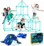 9IUoom Fort Building Kit for Kids 160 Pcs Glow in The Dark Air Fort Builder Gift Construction Toys for 3 4 5 6 7 8 9+ ages Boys Girls Fun Fort Building Tunnel Play Tent Indoor Outdoor(With Tent Cloth)