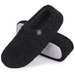 HomeTop Women's Fuzzy Curly Fur Memory Foam Loafer Slippers with Polar Fleece Lining (9-10 M, Black)