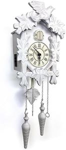 Rylai Cuckoo Clock Vintage Large Wooden Wall Clock Handcrafted 13x9.5 Inch (White)