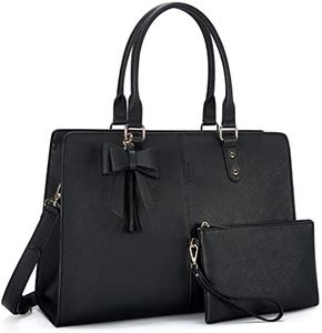 ECOSUSI Laptop Tote Bag Laptop Bag 15.6 inch Work Shoulder Briefcase Computer Messenger with Clutch Satchel Handbag 2 PCS Set, Black, 15.6 inch, Professional Work Bag