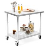 ELSKHUGI Stainless Steel Table for Prep & Work 36 x 24 Inches with Caster Wheels,Commercial Heavy Duty Metal Table with Undershelf for Home,Restaurant and Hotel Kitchen (36" x 24")