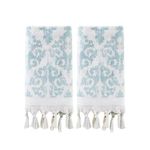 SKL Home Mirage Fringe 100% Turkish Cotton Hand Towel Set, Aqua