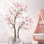 decalmile Large Cherry Blossom Tree Wall Decals Pink Flower Tree Branch Wall Stickers Living Room Bedroom Baby Nursery Wall Decor