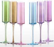 comfit Champagne flutes -Square champagne flutes with multi color Modern Colored Champagne Glasses Set of 6, Lead-free Premium Crystal, Gifts for Weddings, Anniversaries, Christmas, 6.5 oz