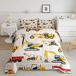 Feelyou Boys Kids Cartoon Cars Comforter Set Toddler Construction Excavator Bedding Set Teens Truck Car Comforter Cute Machinery Bulldozer Crane Decor Quilt Set with 1 Pillowcase 2Pcs Bedding Twin