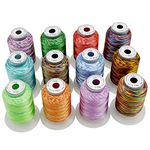 New brothread 12 Colors Variegated Polyester Embroidery Machine Thread Kit 500M (550Y) Each Spool for Brother Janome Babylock Singer Pfaff Bernina Husqvaran Embroidery and Sewing Machines - Assortment 1