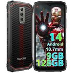 DOOGEE Blade10 Rugged Smartphone Android 14, 10.7mm Ultra-thin Rugged Phone, 128GB ROM/2TB TF, 4G Dual SIM + 1 TF Card, 6.56’’ HD+ 90Hz, 16MP+8MP AI Camera, Face Unlocked/IP68 Waterproof/OTG/GPS, Red