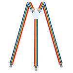 Action Ward Womens Suspenders – Y Back Style – 1" Width - Comfortably Adjustable Elastic Straps and Metal Clips, Rainbow 2, Large