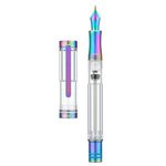 Asvine V200 Titanium Fountain Pen Vacuum Filling, Rainbow Medium Nib Clear Demonstrator Acrylic with Pen Case and Wrench