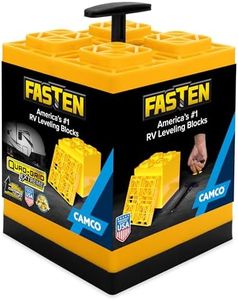 Camco Fasten Camper/RV Leveling Blocks - Features Interlocking Design for Customizable Height - Carrying Handle Twists to Secure Blocks for RV Storage - 8.5” x 8.5” x 1”, Yellow, 10-Pack (21022)