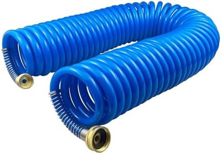 Darnassus Heavy-duty PU Coil Hose, Self-Coiling Garden Hose with Solid Brass Fittings, Retractable, Corrosion Resistant, for Household (50 FT, Blue)