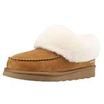 Pamir Women's Genuine Suede Sheepskin Slippers Shearling Ankle Moccasin Bootie Slippers Boots Memory Foam Indoor Outdoor Slippers Chestnut size 9