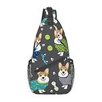 Wearing Clothes Corgi Dogs Sling Bag Travel Crossbody Backpack Chest Pack for Men Women, Adjustable Left and Right Shoulders Hiking Casual Daypack