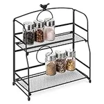 Navaris Spice Rack - Free Standing 2-Tier Foldable Seasoning Rack - Black Metal Counter Organiser Shelves for Kitchen Bathroom Bedroom - Bird Design