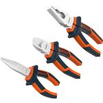 Presch Pliers Set 3 pcs. - Professional Heavy Duty Plier Set with Needle Nose Pliers, Side Cutter 160 mm and Combination Plier 180 mm Long