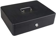 Keetoz Large Cash Box with Key Lock | With Coin Try | Portable | 12 inch Petty Cash Box | Money Safe Box | (Multi Color)