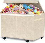 VERONLY Large Kids Toy Box Storage Chest with 360°Wheels,Toy box with Lid for Boys, Girls,Collapsible Sturdy Toy Storage Bins Containers for Stuffed Animals, Clothes, Bedroom, Nursery, Playroom -Beige, Z-LZ-800DWJX-B