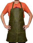 TUZECH Durable Leather Apron/Utility/Tool Pockets/Adjustable/Chef/Butcher/Metalworker/Carpenter/Blacksmith/Heavy Duty, Handmade -30x26 Inches (Green Color) (Double Pocket)