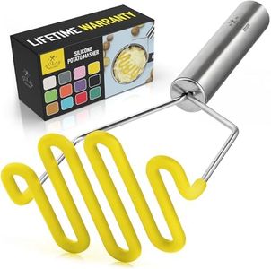 Zulay Potato Masher with Premium Silicone-Coated Stainless-Steel Design, Non-Scratch Cookware for Smooth Mashed Potatoes, Vegetables and Fruits - Versatile Masher Hand Tool & Potato Smasher (Yellow)