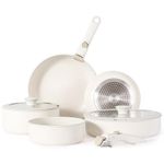 Vkoocy pot and pan set with removable handle, Nonstick Cookware Set Detachable Handle, Induction Kitchen Camping Stackable Pots Pans, Dishwasher/Oven Safe, Cream