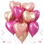 Rose Gold and Pink Heart Balloons, 18 Inch Large Hot Pink Heart Shape Mylar Balloons Rose Gold Pink Heart Foil Balloon for Valentines Day Birthday Wedding Baby Shower Bridal Shower Party Decoration