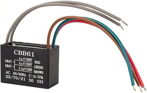 CBB61 4uf+4uf+2.5uf 5-Wire 250V/300V AC Ceiling Fan Capacitor by BlueStars - Pack of 1 - Replacement for Hampton Bay Ceiling Fan - 50/60 Hz - Electrical Power Relay Connecting Capacitor
