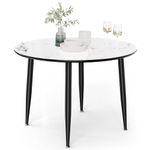 VonHaus Dining Table - 4 Seater Kitchen Table for Dining Room - Round Marble Effect Dinner Table for 4 People - Circular Modern Dining Table with Black Tapered Legs - D110cm x H75cm - Parma