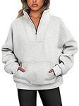 Trendy Queen Sweatshirts Half Zip Pullover Quarter Zip Oversized Hoodies Sweaters Fall Outfits 2024 Y2K Winter Clothes, Grey, Medium