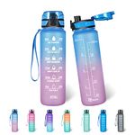 Polygon 32oz Motivational Water Bottle with Time Marker & Removable Strainer to Remind You Drink More Water, Fast Flow, Leakproof BPA Free Sport Water Bottle for Fitness and Outdoor(Blue/Purple)