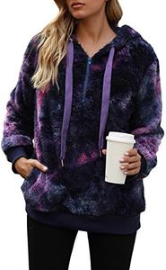 Yanekop Fuzzy Sweater for Women Plus Size Hoodies Sherpa Hoodies Womens Gifts Tie Dye Sweatshirts for Women(C Dark Purple,XL)