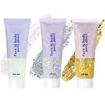 URAQT Body Glitter Gel, 3Pcs 50ml Holographic Mermaid Sequins Glitter Chunky Cosmetic Glitter Face and Body Gel, Sparkling Festival Party Lotion Glitter for Face Body Eye Hair Nail DIY Art (B)