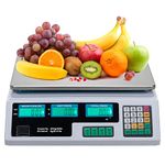 88LB 40KG Deli Electronic Commercial Price Computing Scale w/LCD Display, Stainless Steel Platform & Charging Cable for Store, Kitchen, Restaurant Market, Farmer, Food, Meat, Fruit (Plastic - White)