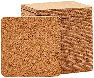 50 Pack Square Self Adhesive Cork Board Backings for DIY Crafts, Projects, Customizable Cork Tiles, Cork Squares for Coasters, Decor (1.5 mm Thick, 3.7 in Length)