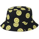 Cherry-on-Top Bucket Hat - Black Smiley Acid Festival Headwear Happy Smiling Faces