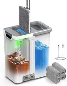 Mop and Bucket Set with Auto-Spray Cleaning, 3-Zone Separate Dirty and Clean Water, Flat Mop and Bucket System with Wringer and Wheels, 4 Reusable Pads, High-Efficiency Cleaning for Home Floor Wall