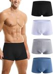 Hoerev Men Super Soft Bamboo Fibre Boxer Trunks Underwear Pack of 4,Whitegreyblueblack,3XL