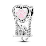 Cute Cat Paw Swing Heart Charms for Bracelets Necklaces Sterling Silver, Dijes para Pulseras Bisuteria Pendants Beads DIY Charm Jewelry Gifts for Women and Her