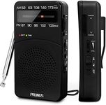 PRUNUS J-166 Portable Radio Battery Operated, AM FM Radio Pocket, Small Radio Transistor with Tuning Light, Back Clip, Excellent Reception for Outdoor & Indoor & Emergencies