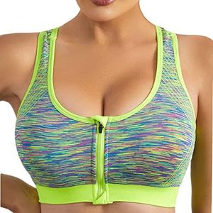 Dress Cici Green Zip Front Sports Bra with Racerback and Colorful Fabric, Wireless Sport Bra Asia Size XL